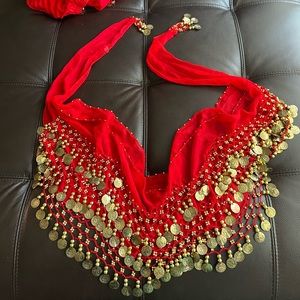 Belly dancing hip wrap and a skirt all in red and gold S used